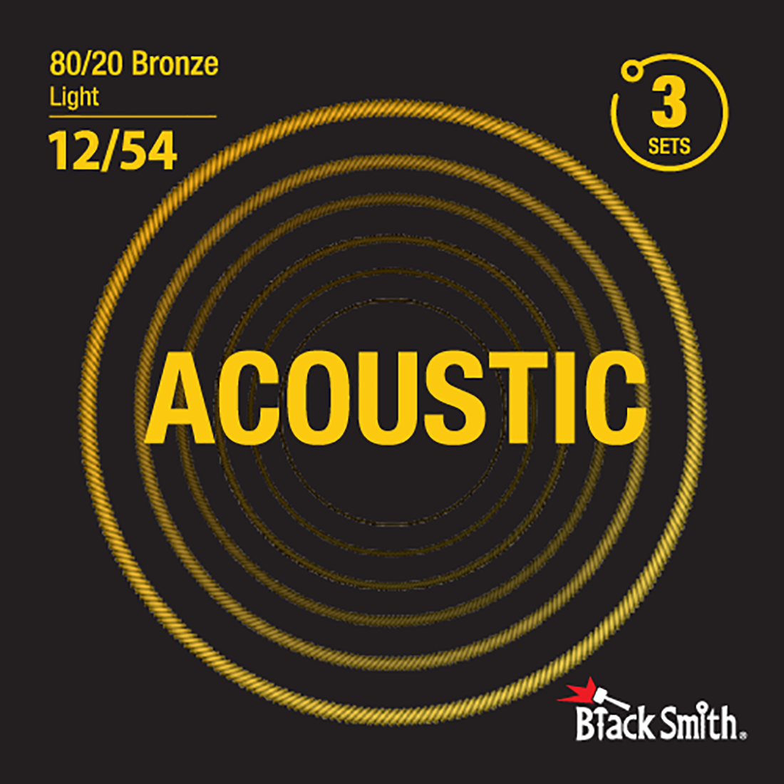 Black Smith BR-1254-3P Light 80/20 Bronze Acoustic Guitar Strings - 3 Pack