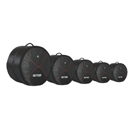 Ritter RDP2-06/BRD Black-Red 5 Pce Deluxe Drum Kit #6 Bag Set (Sizes 10x8TT 12x10TT 16x16/14FT 14x6.5SD 22x18BD)