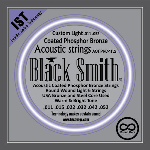 Black Smith APRC-1152 Custom Light Coated Acoustic Round Core Guitar Stings