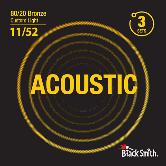 Black Smith BR-1152-3P Custom Light 80/20 Bronze Acoustic Guitar Strings - 3 Pack