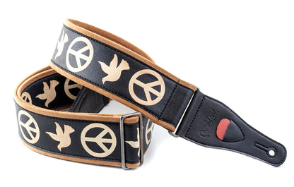 Right On Straps STANDARD PLUS Legend PEACE & DOVES Black Guitar Strap