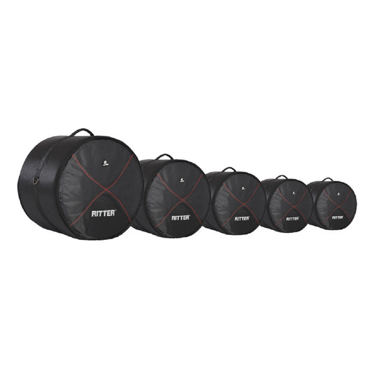 Ritter RDP2-02/BRD Black-Red 5 Pce Deluxe Drum Kit #2 Bag Set (Sizes 12x10TT 13x10TT 16x16/14FT 14x6.5SD 22x18BD)