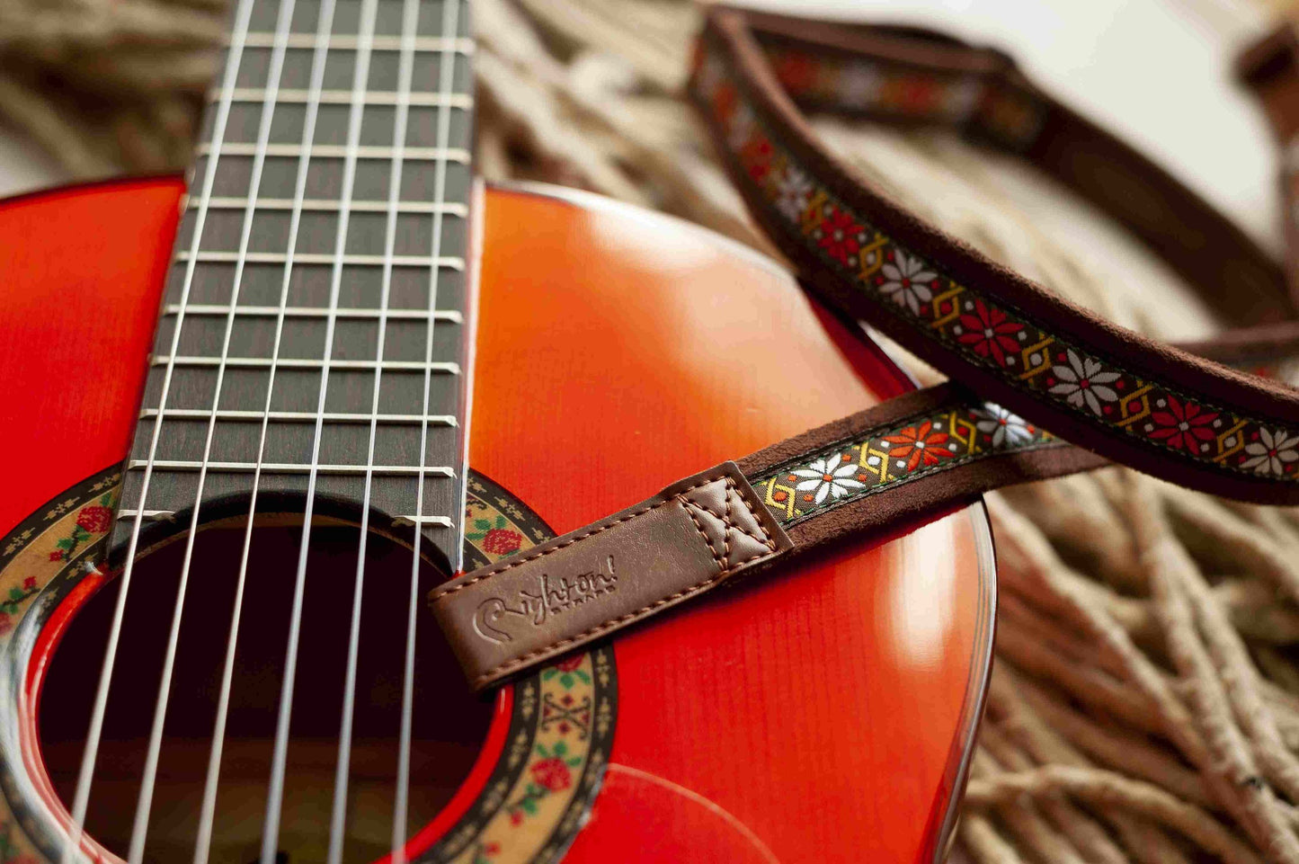 Right On Straps HOOK Classical Dual-Hook-Rumba Brown Classical Guitar Strap