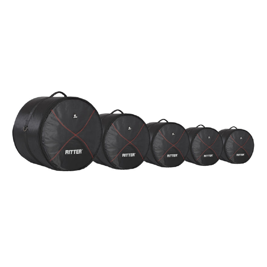 Ritter RDP2-05/BRD Black-Red 6 Pce Deluxe Drum Kit #5 Bag Set (Sizes 10x8TT 12x10TT 14x14FT 16x16/14FT 14x6.5SD 22x18BD)