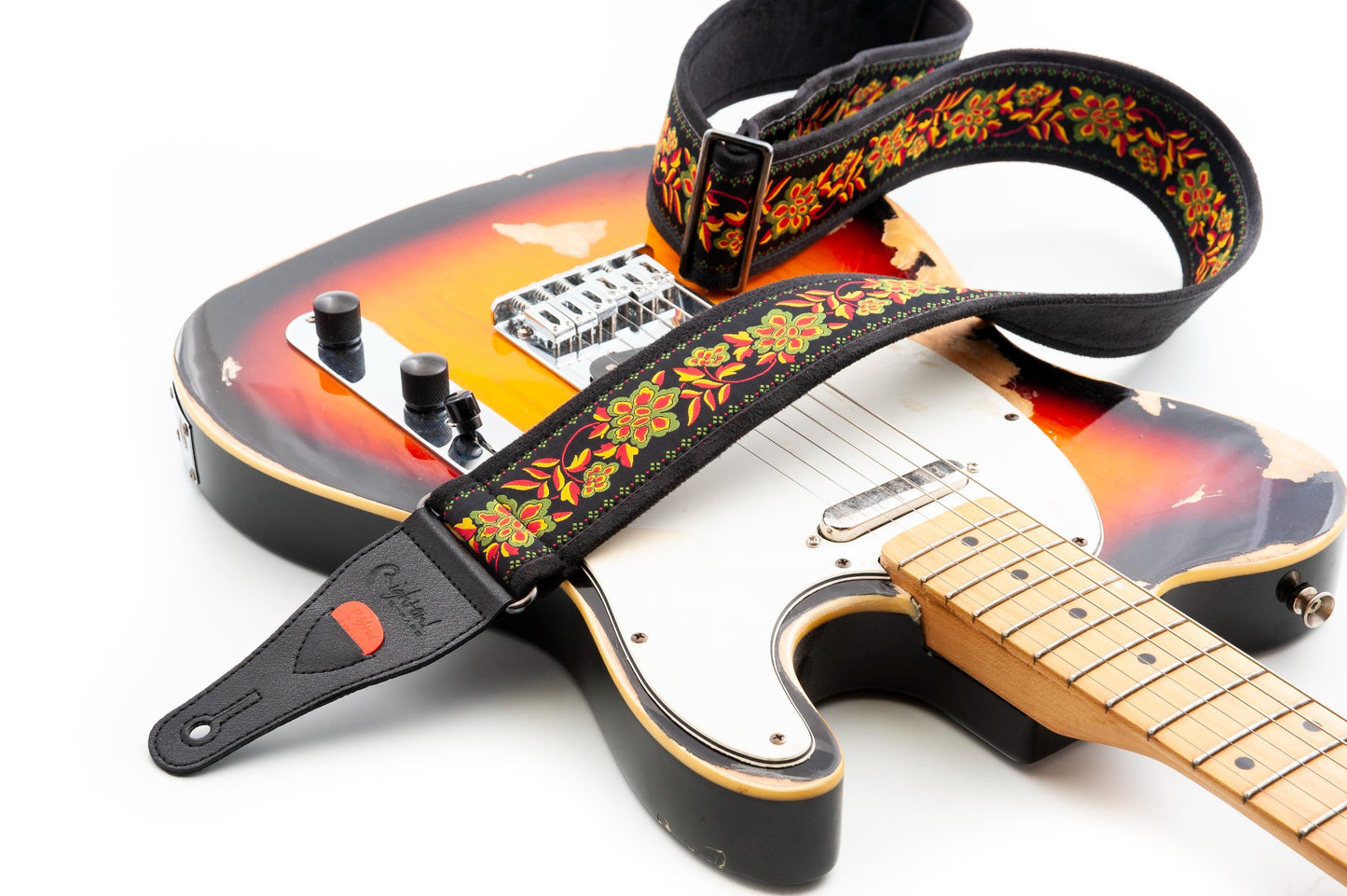 Right On Straps Roses II Black Guitar Strap